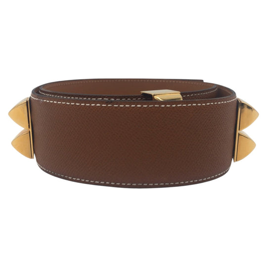 HERMES belt leather Brown gold Cory Edssian mens Used Authentic