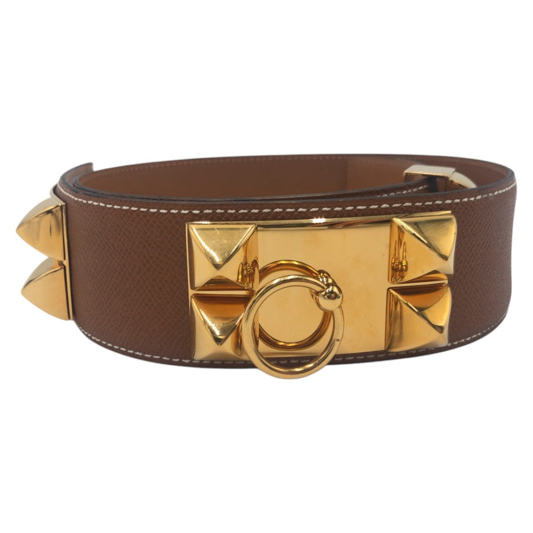 HERMES belt leather Brown gold Cory Edssian mens Used Authentic