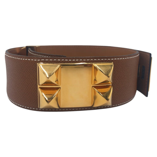 HERMES belt leather Brown gold Cory Edssian mens Used Authentic