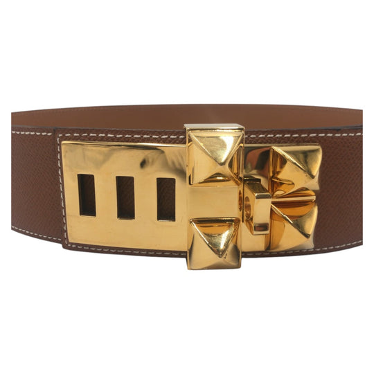 HERMES belt leather Brown gold Cory Edssian mens Used Authentic
