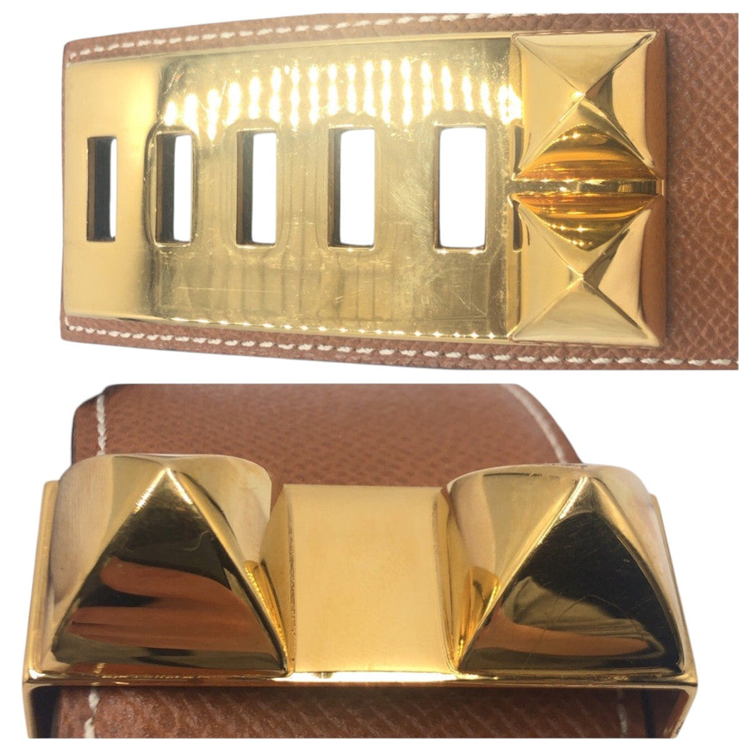 HERMES belt leather Brown gold Cory Edssian mens Used Authentic