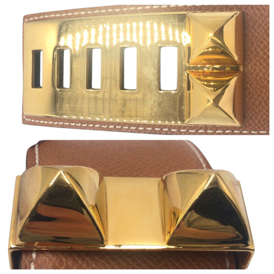 HERMES belt leather Brown gold Cory Edssian mens Used Authentic