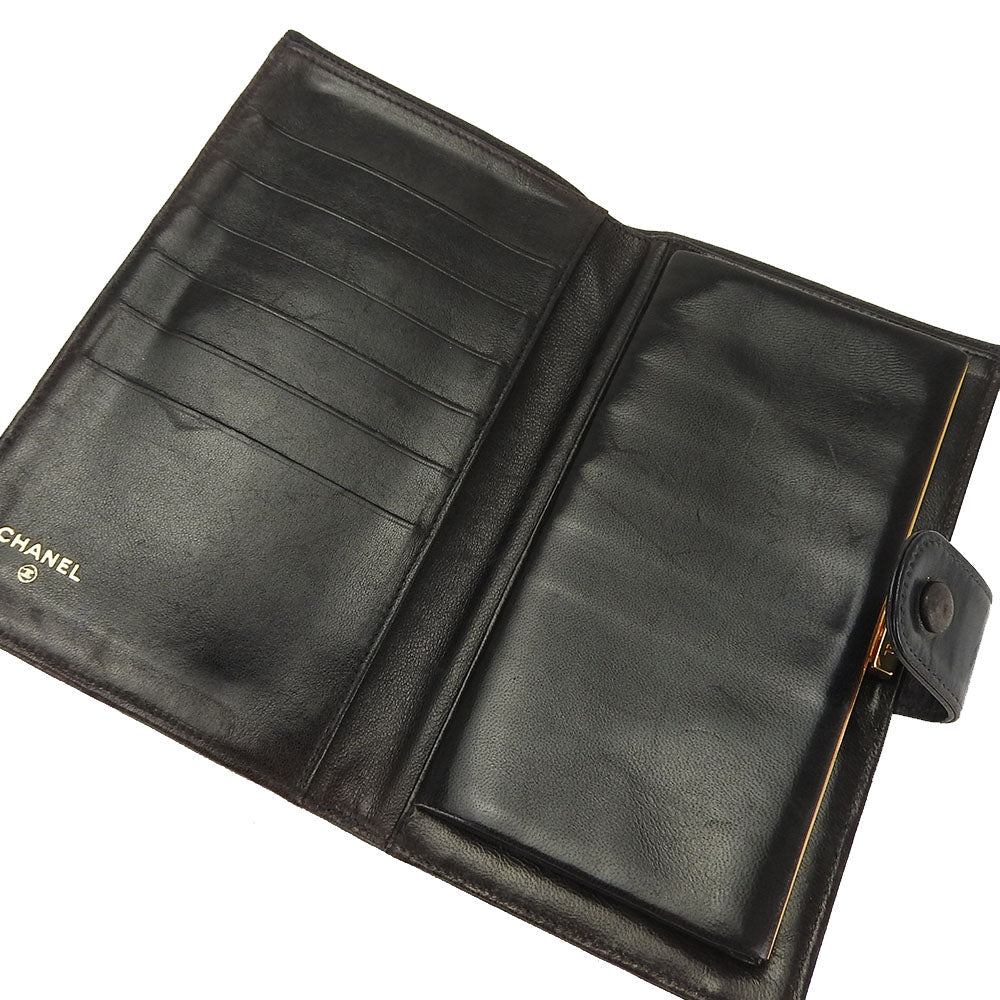 CHANEL Long Wallet Purse lambskin black COCO Mark Women Used Authentic
