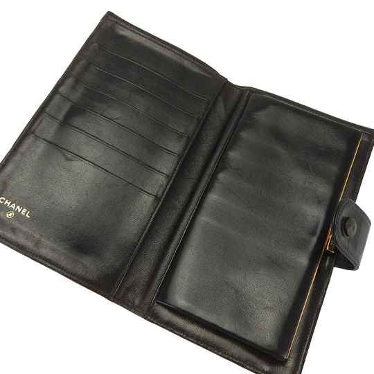 CHANEL Long Wallet Purse lambskin black COCO Mark Women Used Authentic