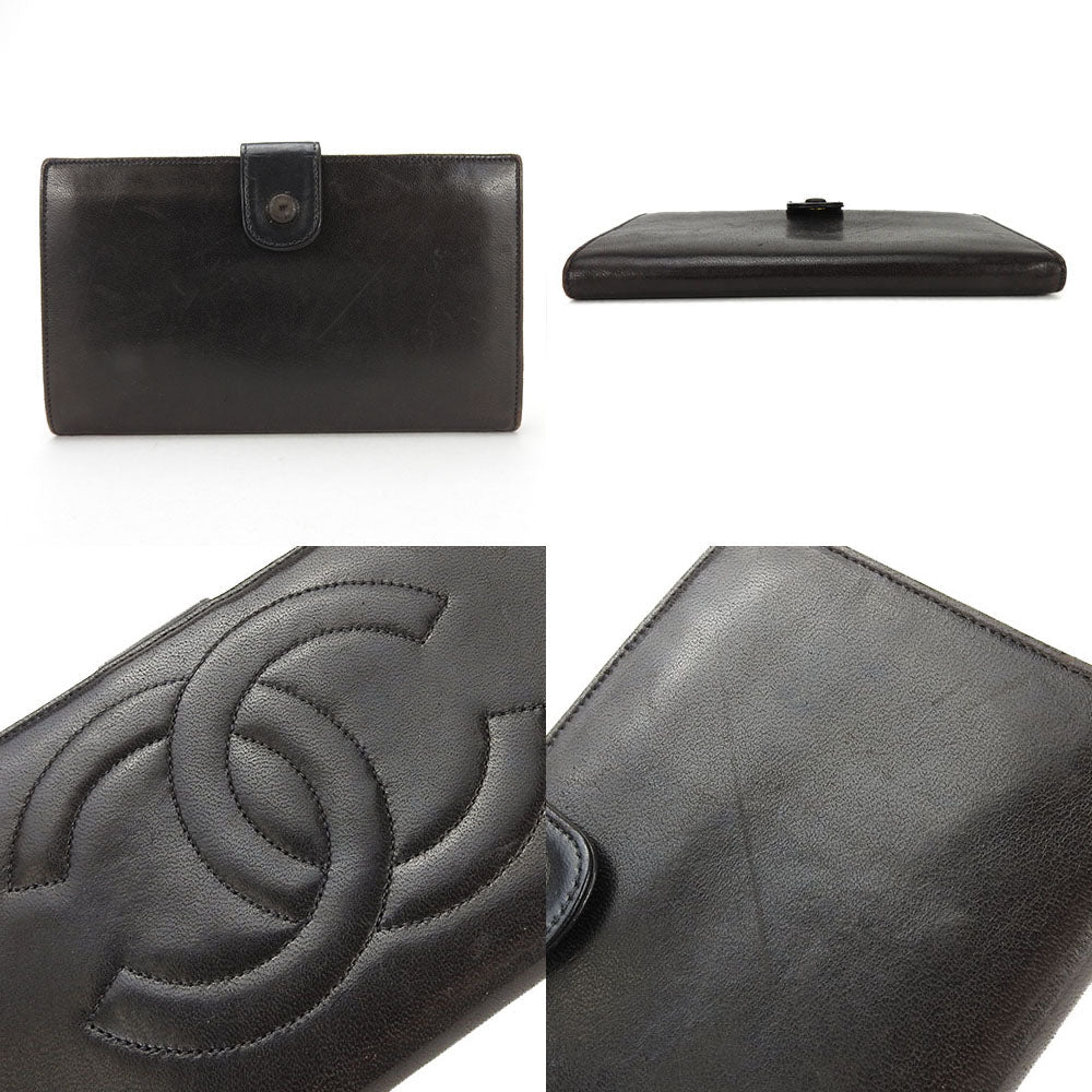 CHANEL Long Wallet Purse lambskin black COCO Mark Women Used Authentic