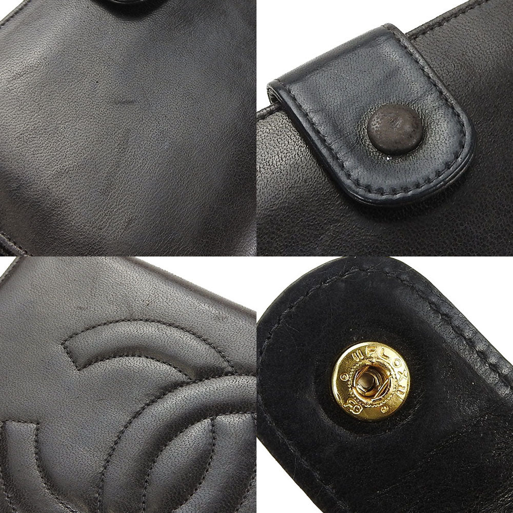 CHANEL Long Wallet Purse lambskin black COCO Mark Women Used Authentic