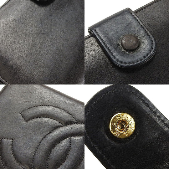 CHANEL Long Wallet Purse lambskin black COCO Mark Women Used Authentic
