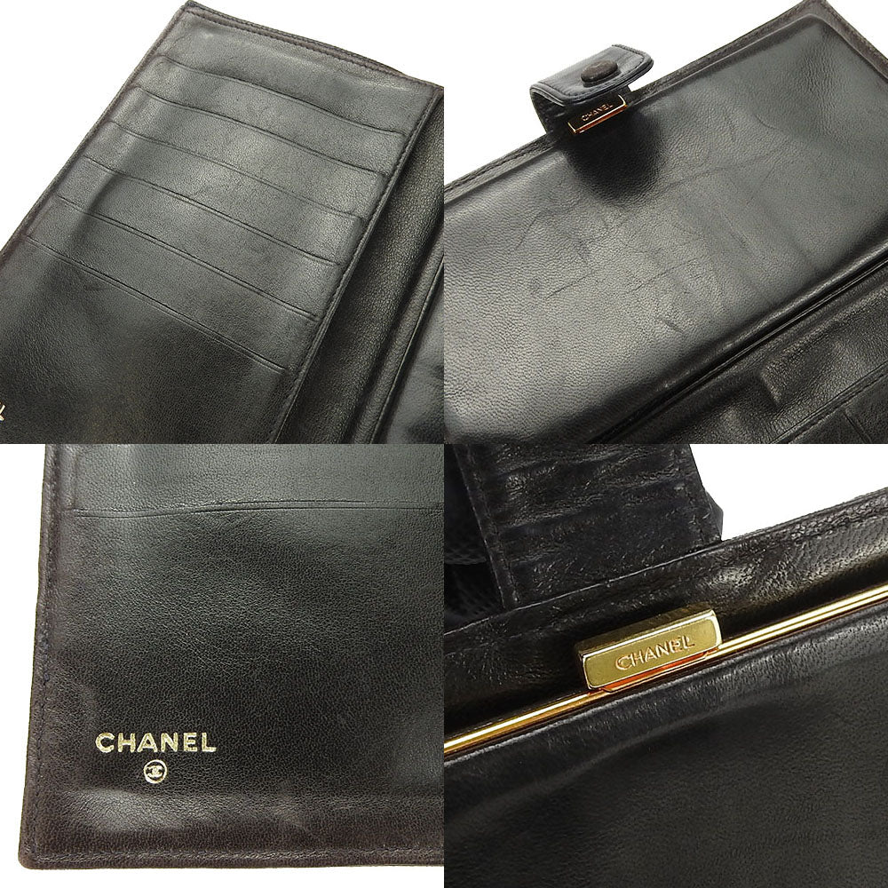 CHANEL Long Wallet Purse lambskin black COCO Mark Women Used Authentic