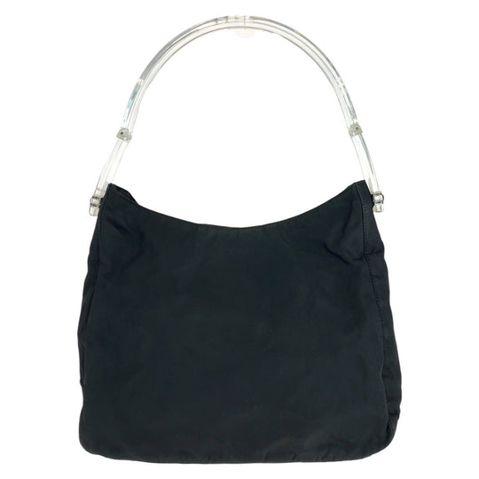 PRADA Shoulder Bag Nylon, Plastic Black SilverMetal Test Triangle With logo Women Used Authentic