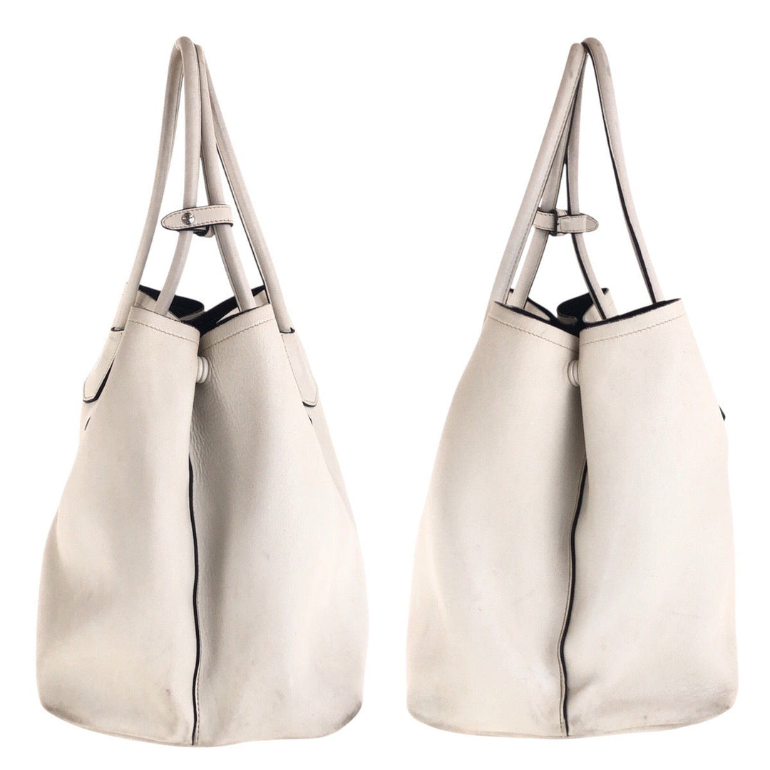 PRADA Tote Bag leather White SilverMetal Tote Bag Shoulder Bag Triangle With logo Women Used Authentic