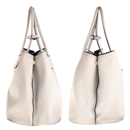 PRADA Tote Bag leather White SilverMetal Tote Bag Shoulder Bag Triangle With logo Women Used Authentic