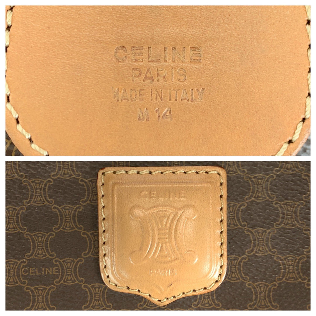 CELINE Boston Duffel bag PVC Brown Gold Metal Boston Duffel bag Handbag Macadam Pattern Women Used Authentic