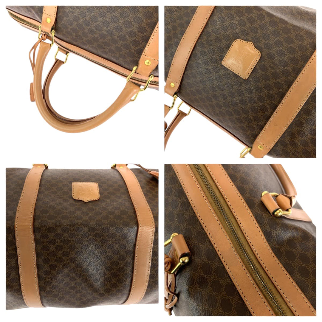 CELINE Boston Duffel bag PVC Brown Gold Metal Boston Duffel bag Handbag Macadam Pattern Women Used Authentic