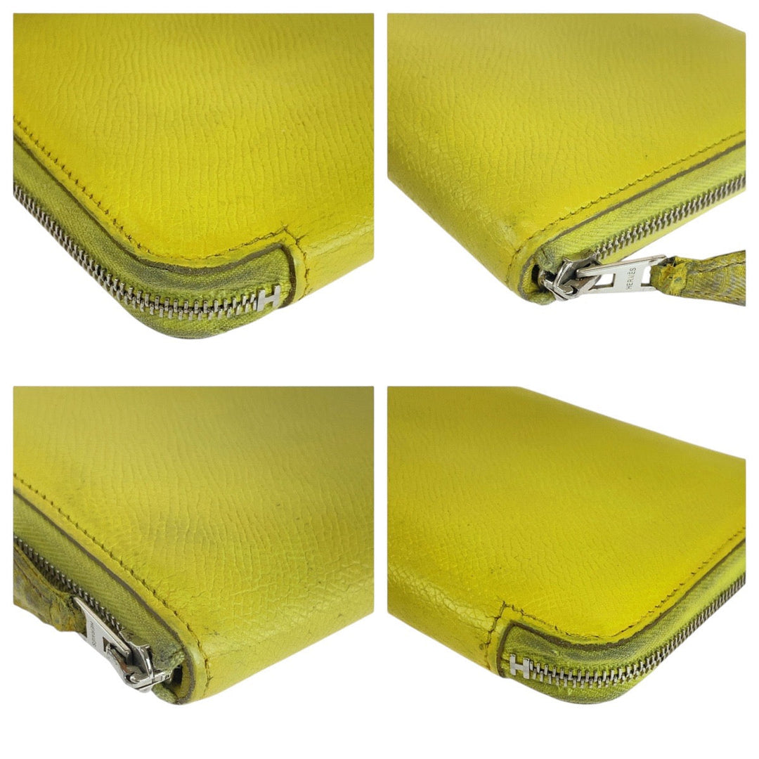 HERMES Long Wallet Purse Epsom Light yellow Long Wallet Purse Azap long silk in Women Used Authentic
