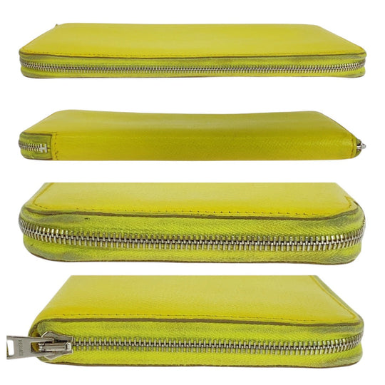 HERMES Long Wallet Purse Epsom Light yellow Long Wallet Purse Azap long silk in Women Used Authentic