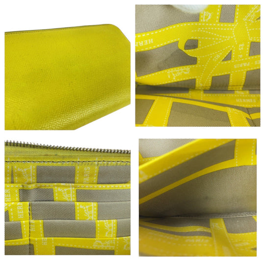 HERMES Long Wallet Purse Epsom Light yellow Long Wallet Purse Azap long silk in Women Used Authentic