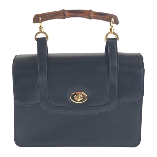 GUCCI Handbag 000 113 0231 leather Black GoldMetal Bamboo Women Used Authentic