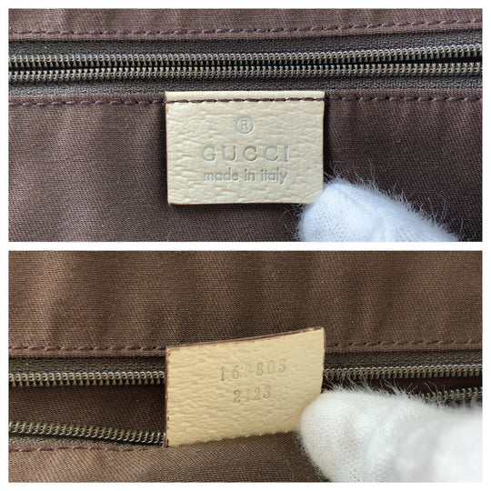 GUCCI Tote Bag 163805 GG canvas, leather White Brown Gold Metal Tote Bag Shoulder Bag Sherry line Pretty Women Used Authentic
