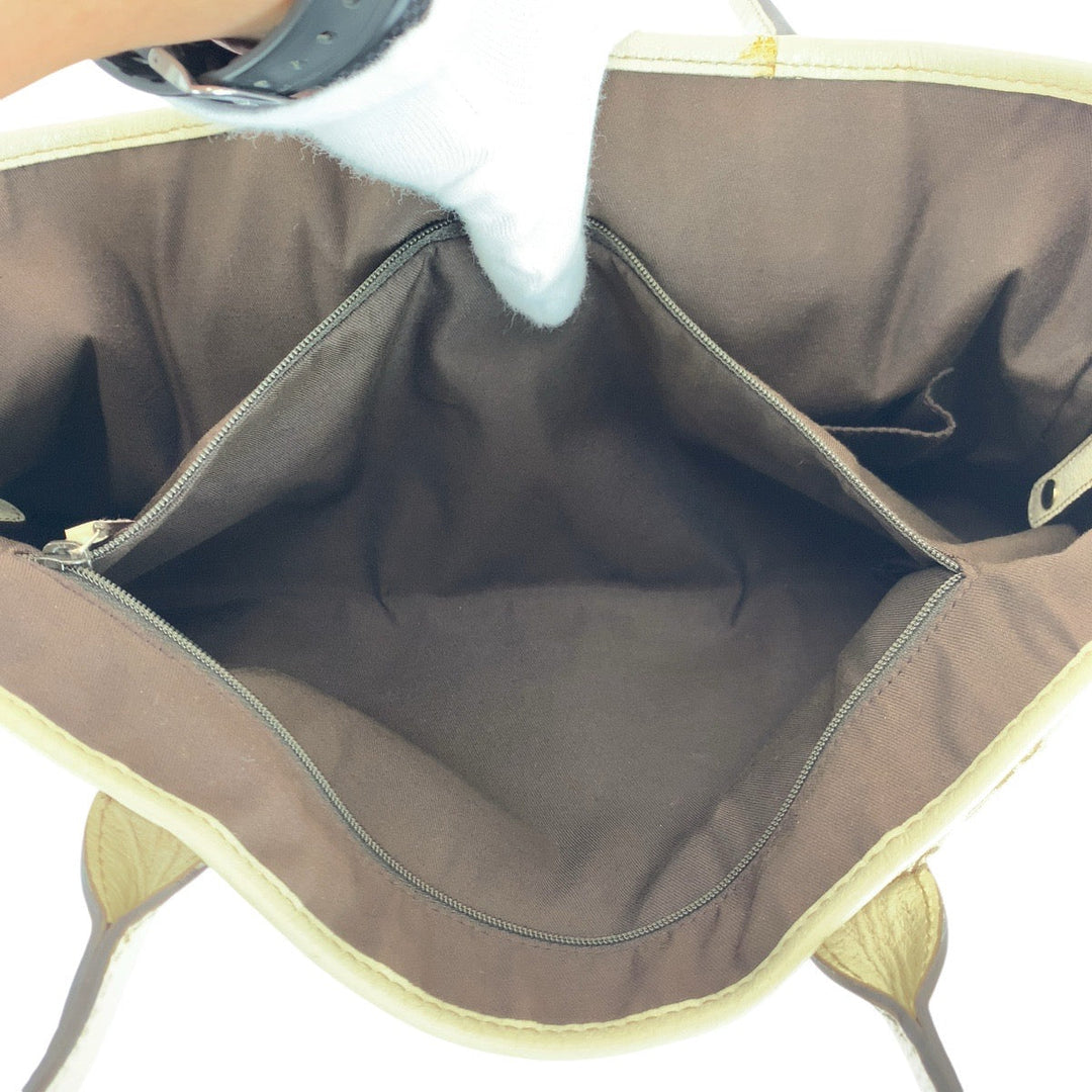 GUCCI Tote Bag 163805 GG canvas, leather White Brown Gold Metal Tote Bag Shoulder Bag Sherry line Pretty Women Used Authentic