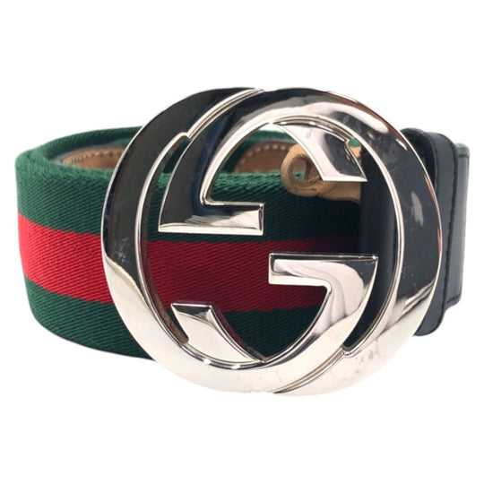 GUCCI belt cotton Green Red Silver Sherry line Interlocking G