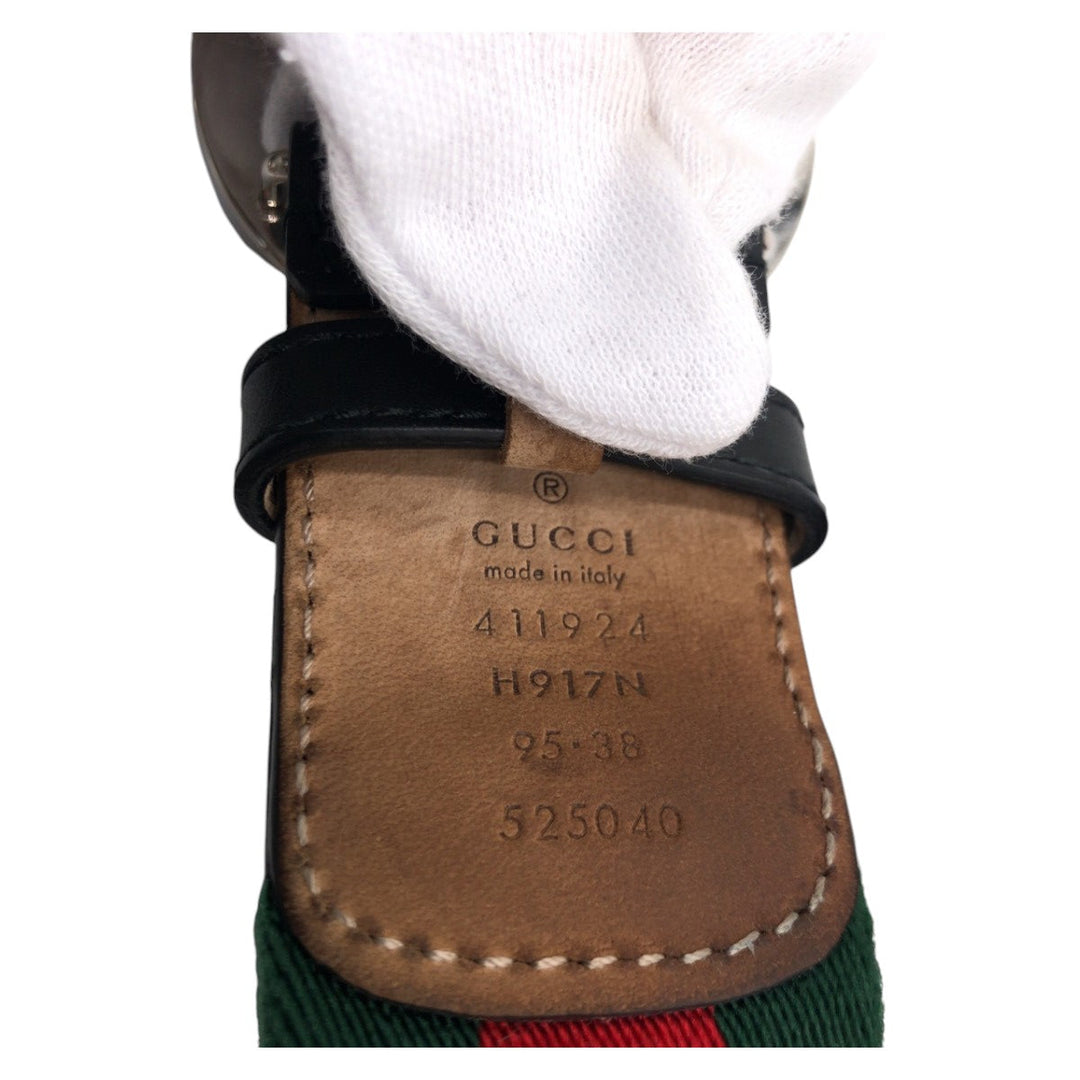 GUCCI belt cotton Green Red Silver Sherry line Interlocking G
