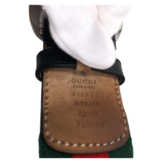 GUCCI belt cotton Green Red Silver Sherry line Interlocking G