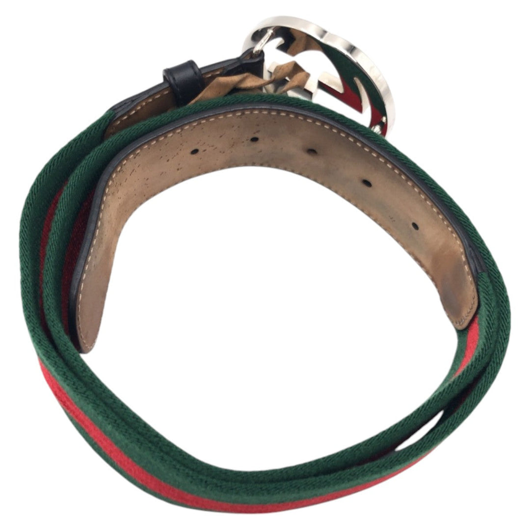 GUCCI belt cotton Green Red Silver Sherry line Interlocking G
