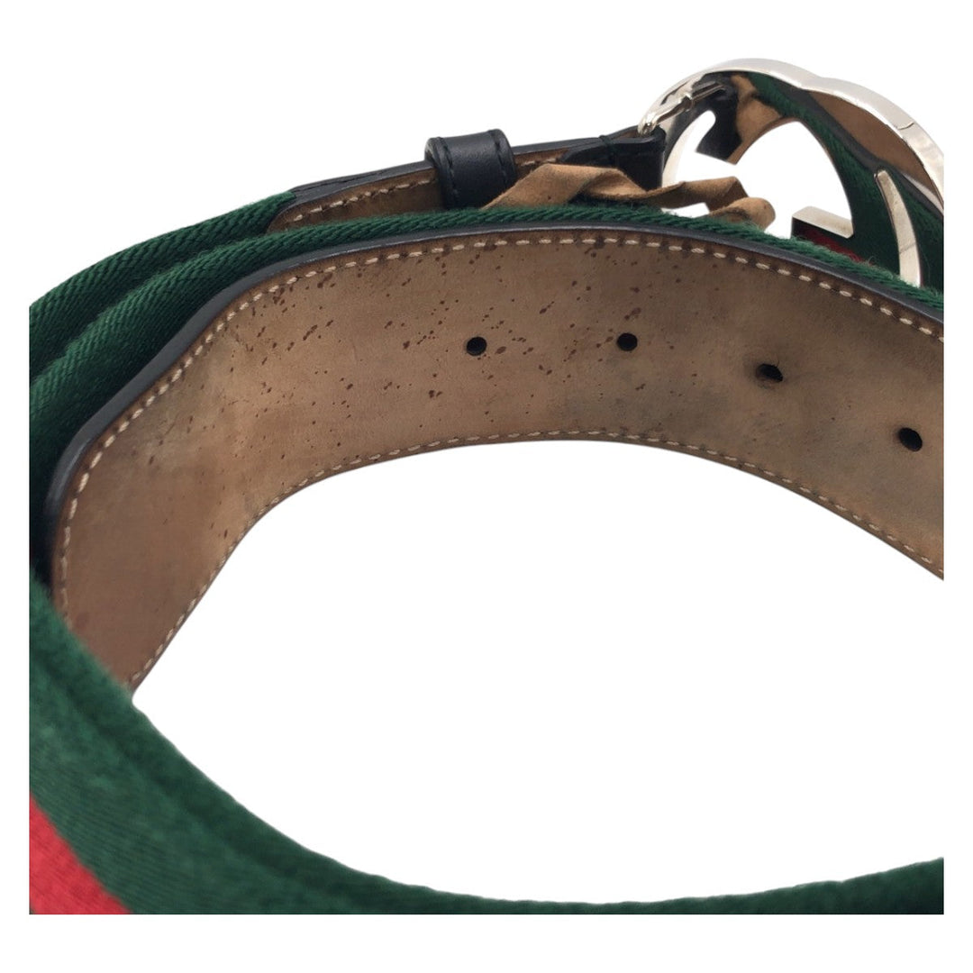 GUCCI belt cotton Green Red Silver Sherry line Interlocking G