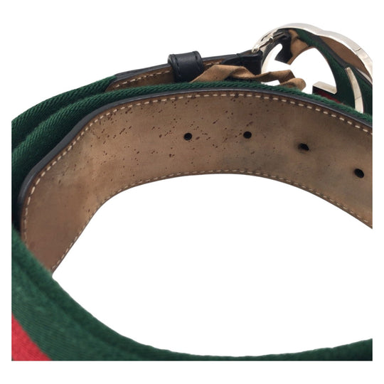 GUCCI belt cotton Green Red Silver Sherry line Interlocking G