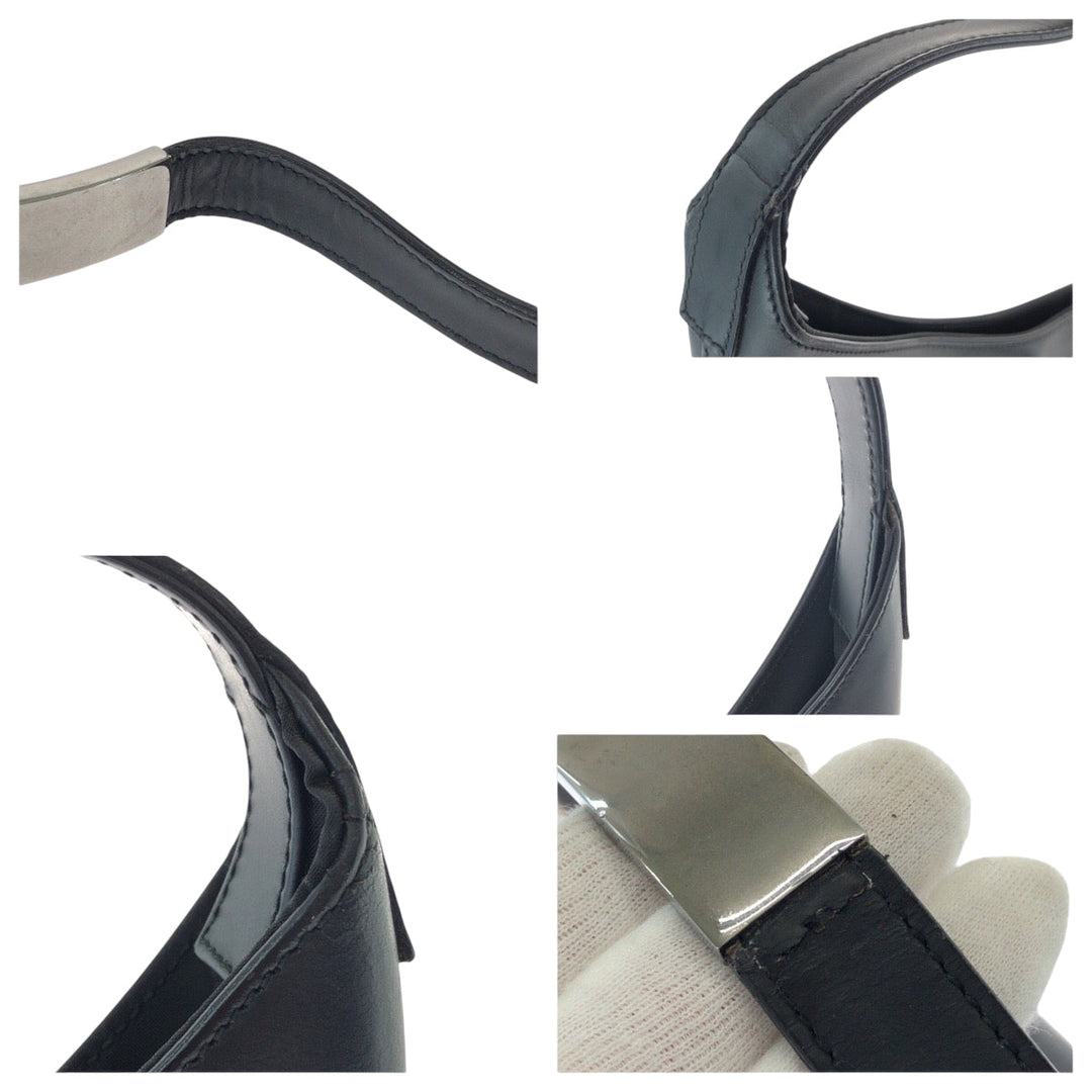 GUCCI Shoulder Bag 001 3297 leather Black Silver Metal One Shoulder Bag Hobo Women Used Authentic