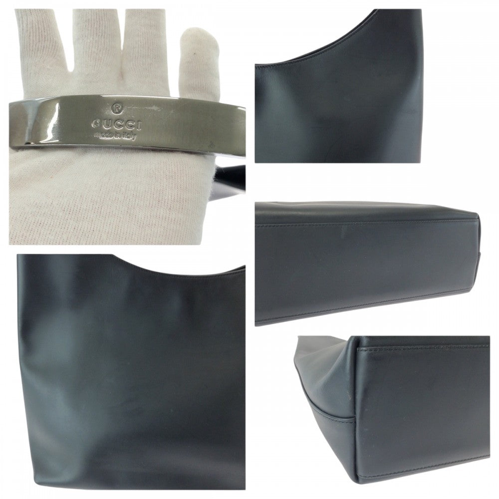 GUCCI Shoulder Bag 001 3297 leather Black Silver Metal One Shoulder Bag Hobo Women Used Authentic