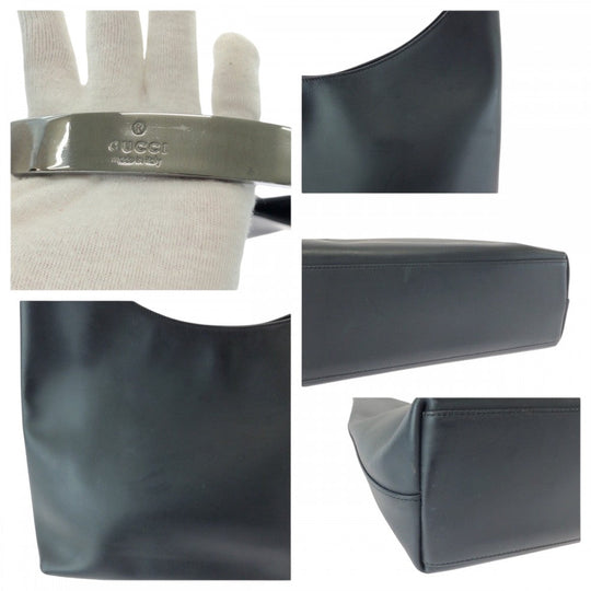 GUCCI Shoulder Bag 001 3297 leather Black Silver Metal One Shoulder Bag Hobo Women Used Authentic