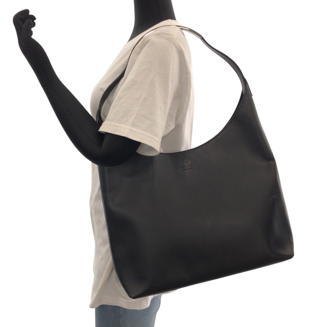 GUCCI Shoulder Bag 001 3297 leather Black Silver Metal One Shoulder Bag Hobo Women Used Authentic