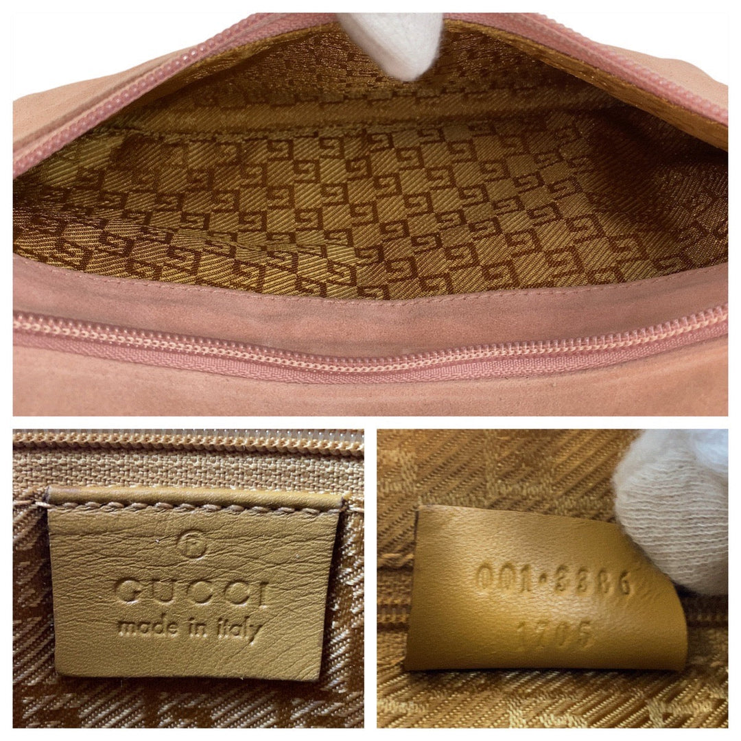 GUCCI Shoulder Bag 001 3386 Suede Pink Gold Metal Shoulder Bag Women Used Authentic