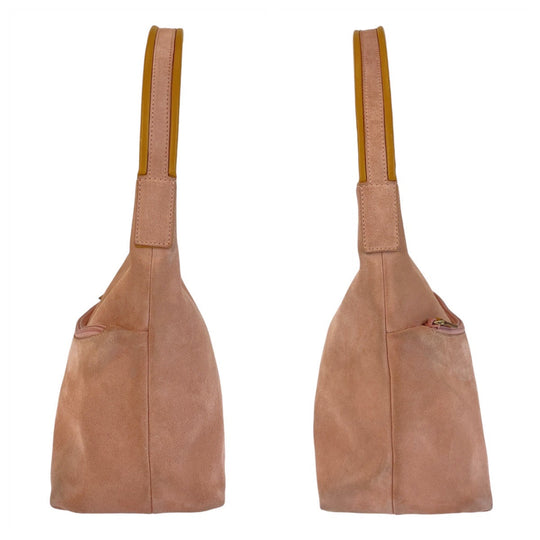 GUCCI Shoulder Bag 001 3386 Suede Pink Gold Metal Shoulder Bag Women Used Authentic