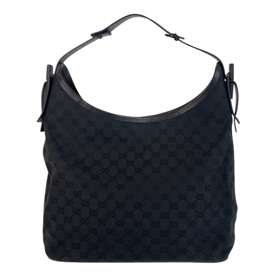 GUCCI Shoulder Bag 106242 GG canvas, leather Black black Hobo Shoulder Bag Women Used Authentic