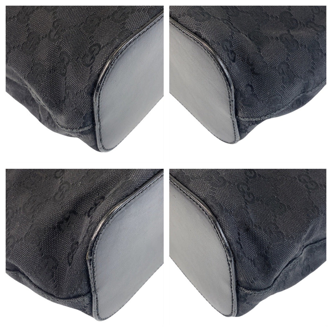 GUCCI Shoulder Bag 106242 GG canvas, leather Black black Hobo Shoulder Bag Women Used Authentic