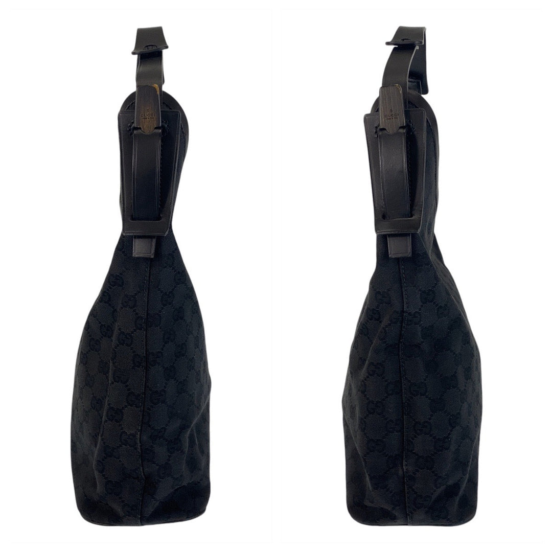 GUCCI Shoulder Bag 106242 GG canvas, leather Black black Hobo Shoulder Bag Women Used Authentic
