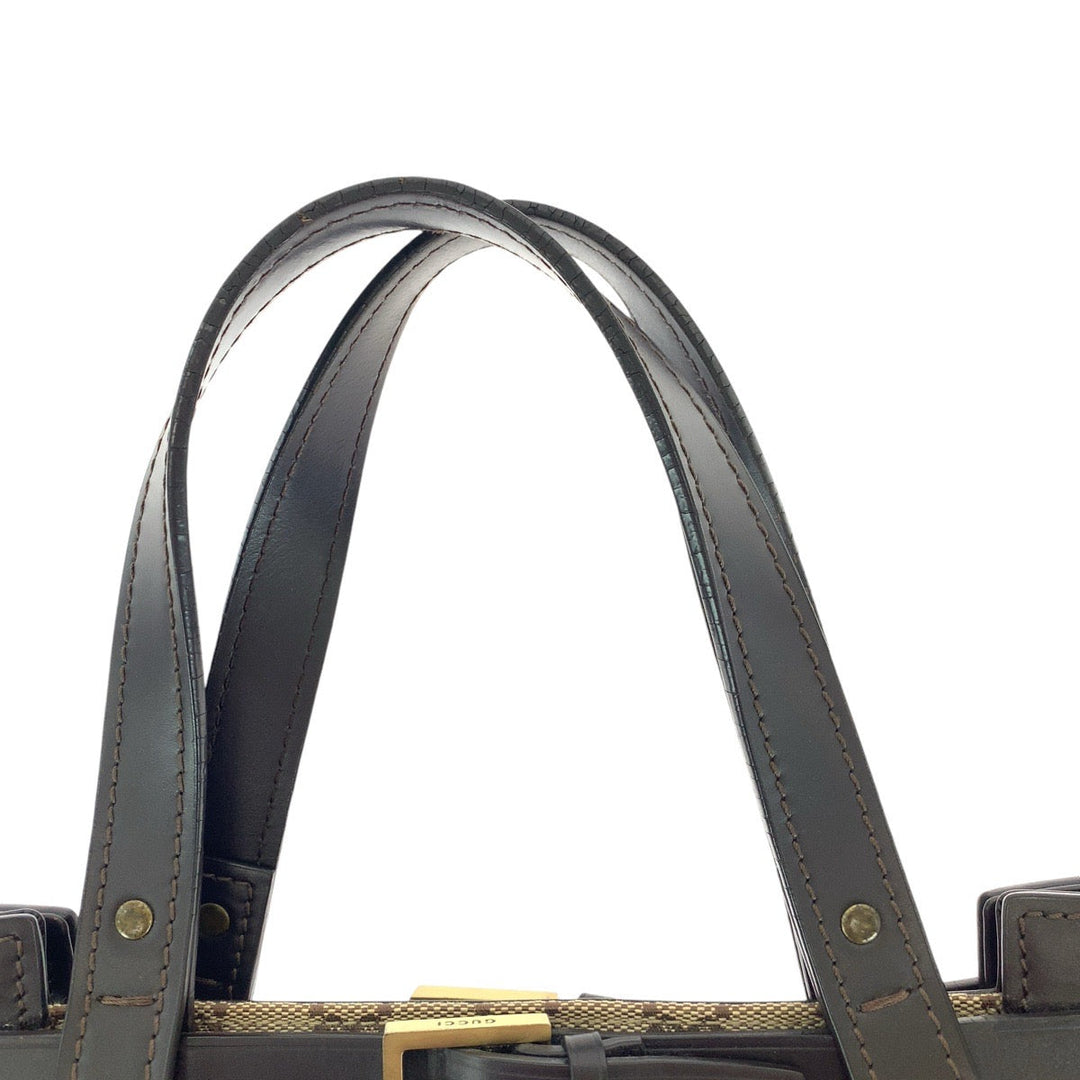 GUCCI Tote Bag 106251 GG canvas, leather Brown Gold Metal Tote Bag Shoulder Bag Women Used Authentic