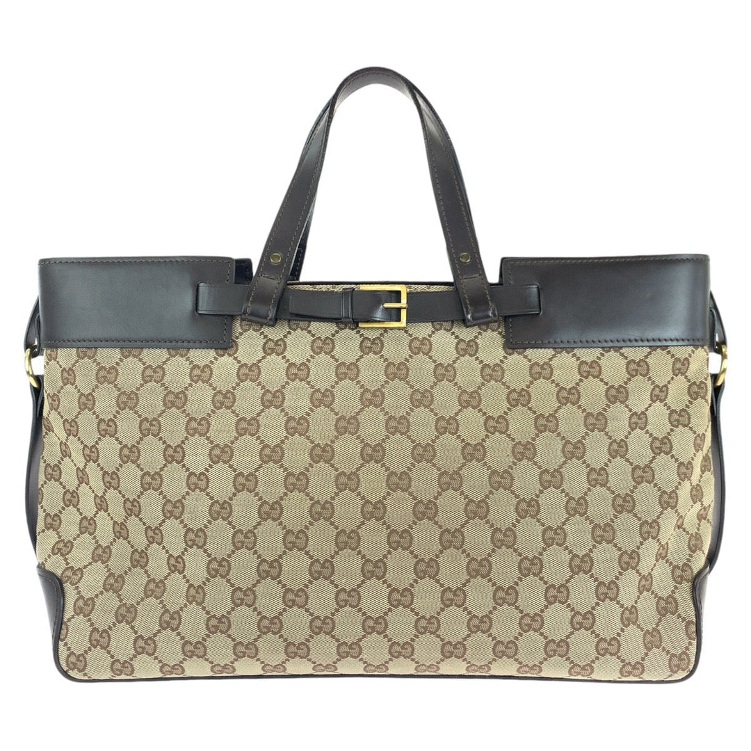 GUCCI Tote Bag 106251 GG canvas, leather Brown Gold Metal Tote Bag Shoulder Bag Women Used Authentic