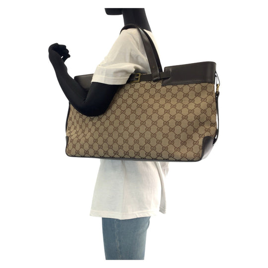GUCCI Tote Bag 106251 GG canvas, leather Brown Gold Metal Tote Bag Shoulder Bag Women Used Authentic