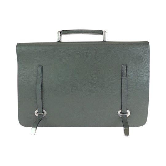 PRADA Business bag leather Green Blue SilverMetal Business bag handbag Bicolor triangleWith logo mens Used Authentic