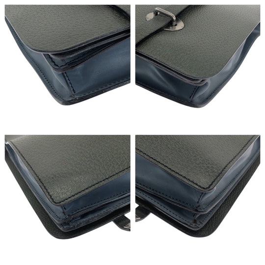PRADA Business bag leather Green Blue SilverMetal Business bag handbag Bicolor triangleWith logo mens Used Authentic