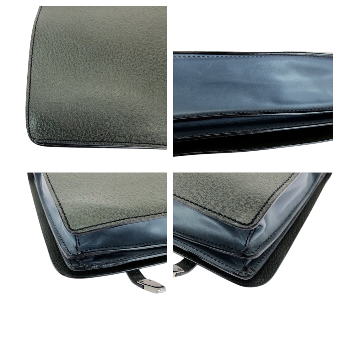 PRADA Business bag leather Green Blue SilverMetal Business bag handbag Bicolor triangleWith logo mens Used Authentic
