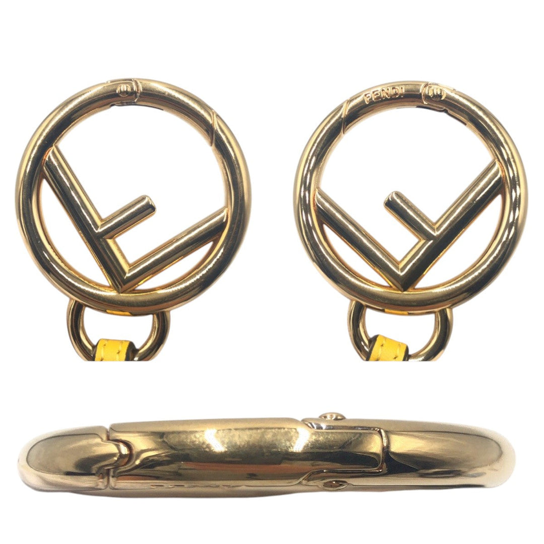 FENDI key ring Cotton, Metal Brown Yellow Gold Keychains Unisex Zucca Banana Women Used Authentic