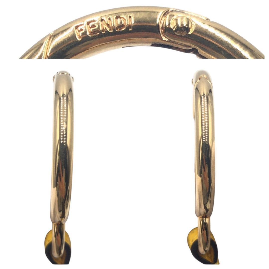 FENDI key ring Cotton, Metal Brown Yellow Gold Keychains Unisex Zucca Banana Women Used Authentic