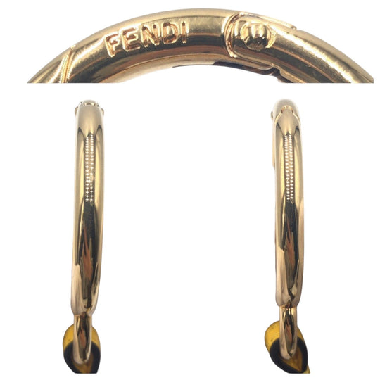FENDI key ring Cotton, Metal Brown Yellow Gold Keychains Unisex Zucca Banana Women Used Authentic