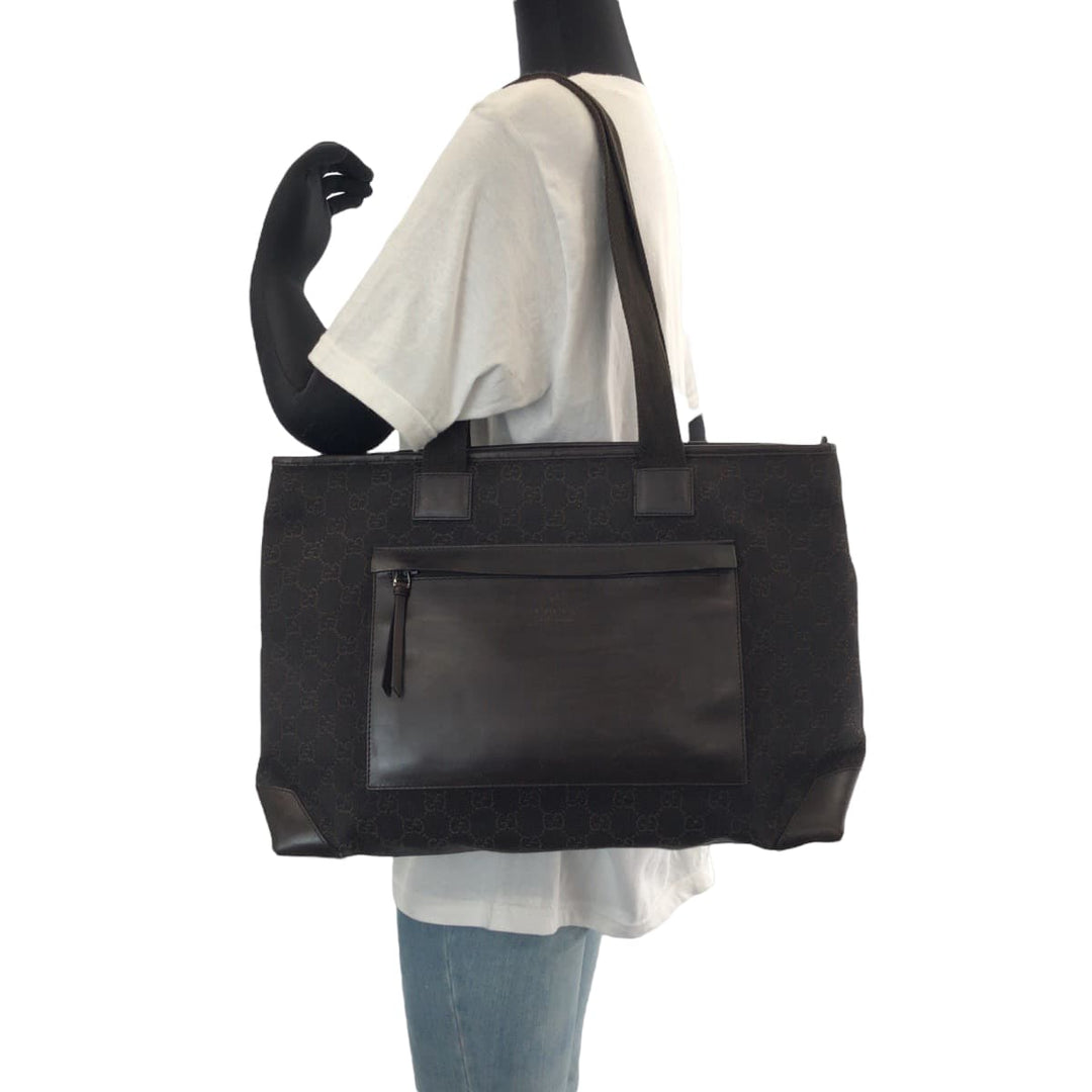GUCCI Tote Bag 34339 GG canvas, leather Brown Silver Metal Tote Bag Shoulder Bag Women Used Authentic