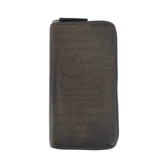 Berluti Long Wallet Purse leather Brown Long Wallet Purse Zip Around Calligraphy script Itauba Neo mens Used Authentic