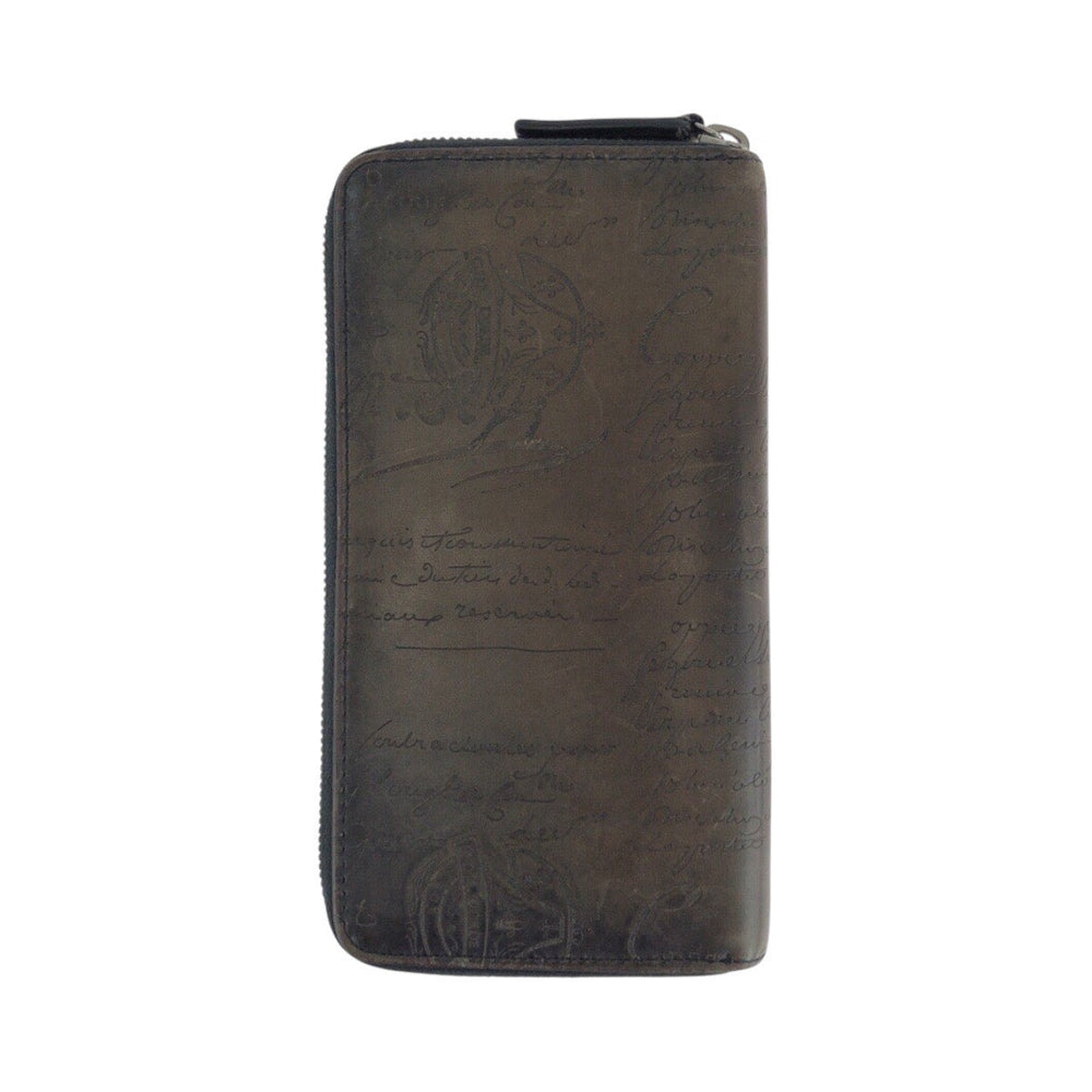 Berluti Long Wallet Purse leather Brown Long Wallet Purse Zip Around Calligraphy script Itauba Neo mens Used Authentic